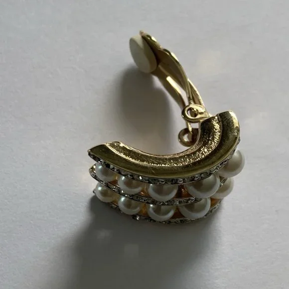 VTG Carolee Earrings Rhinestone Clip Statement Wedding Simulated Diamond Pearls - Picture 4 of 12